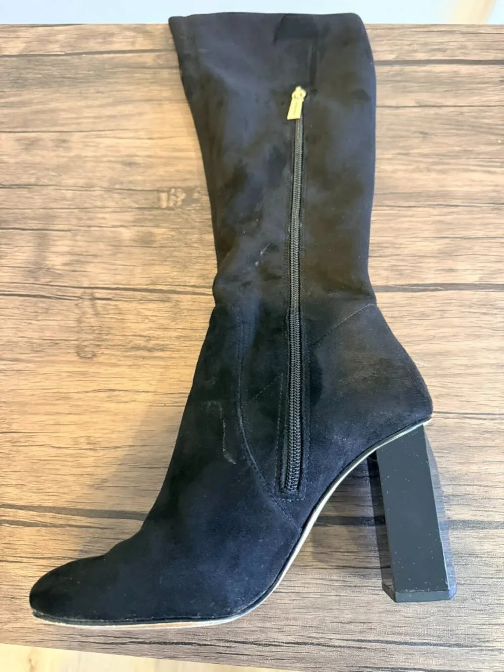 Black Suede Knee-High Heeled Boots